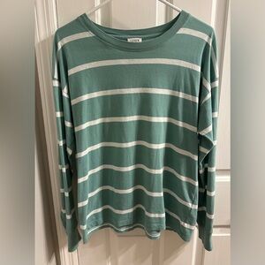 J Crew Striped Long Sleeve T-Shirt Green White Crew Neck Classic Cotton Small